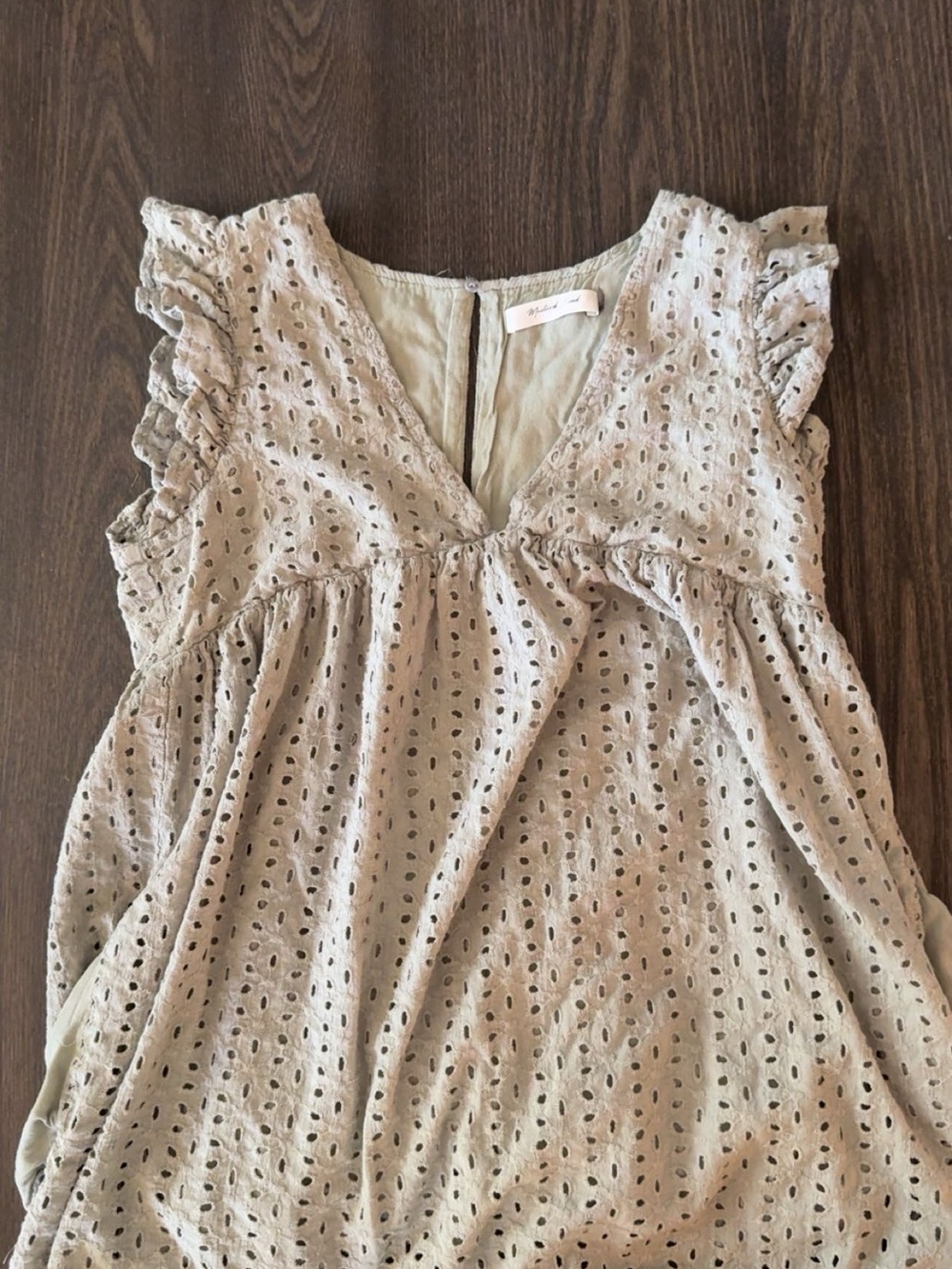 Mustard Seed Cream Eyelet Flutter-Sleeve Mini Dress